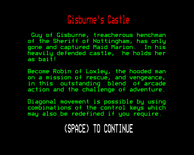 Gisburne's Castle (BBC Micro) screenshot: The Story