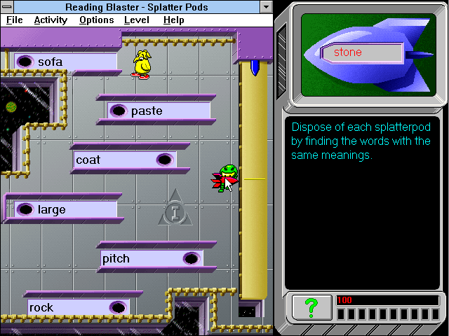 Reading Blaster: Invasion of the Word Snatchers (Windows 16-bit) screenshot: Splatter Pods