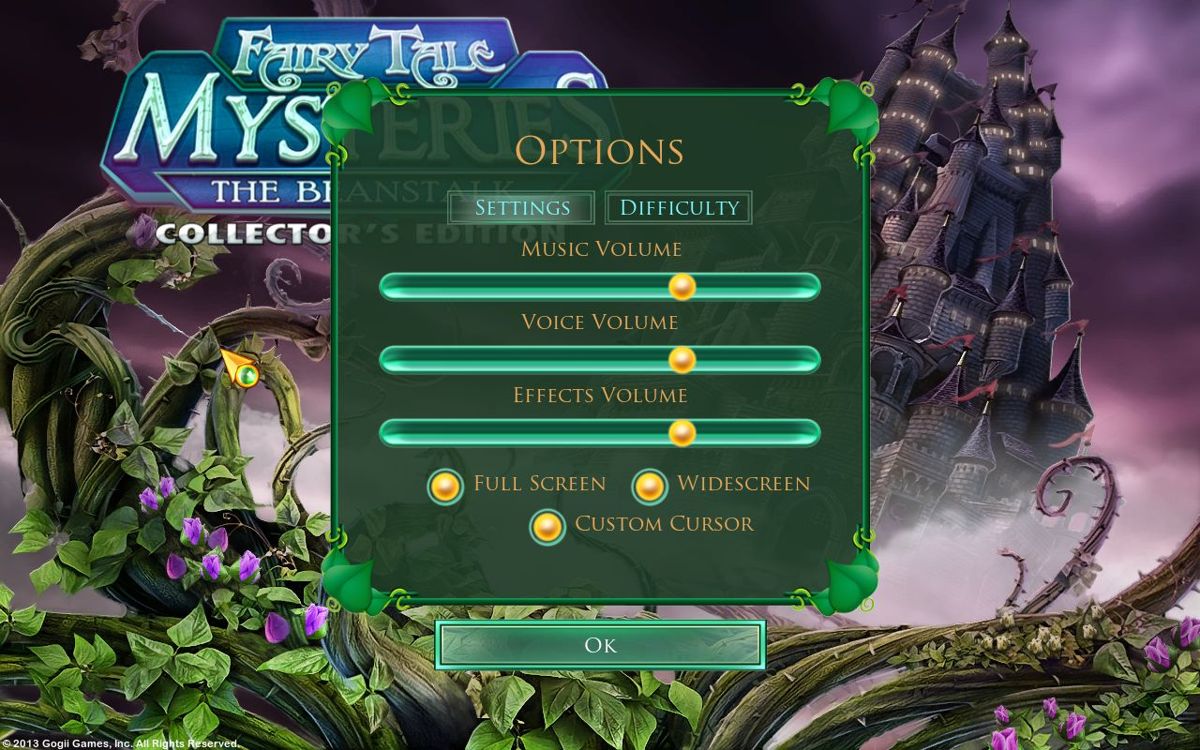 Fairy Tale Mysteries 2: The Beanstalk (Collector's Edition) (Windows) screenshot: The game's configuration options, it can be played in windowed or full screen modes