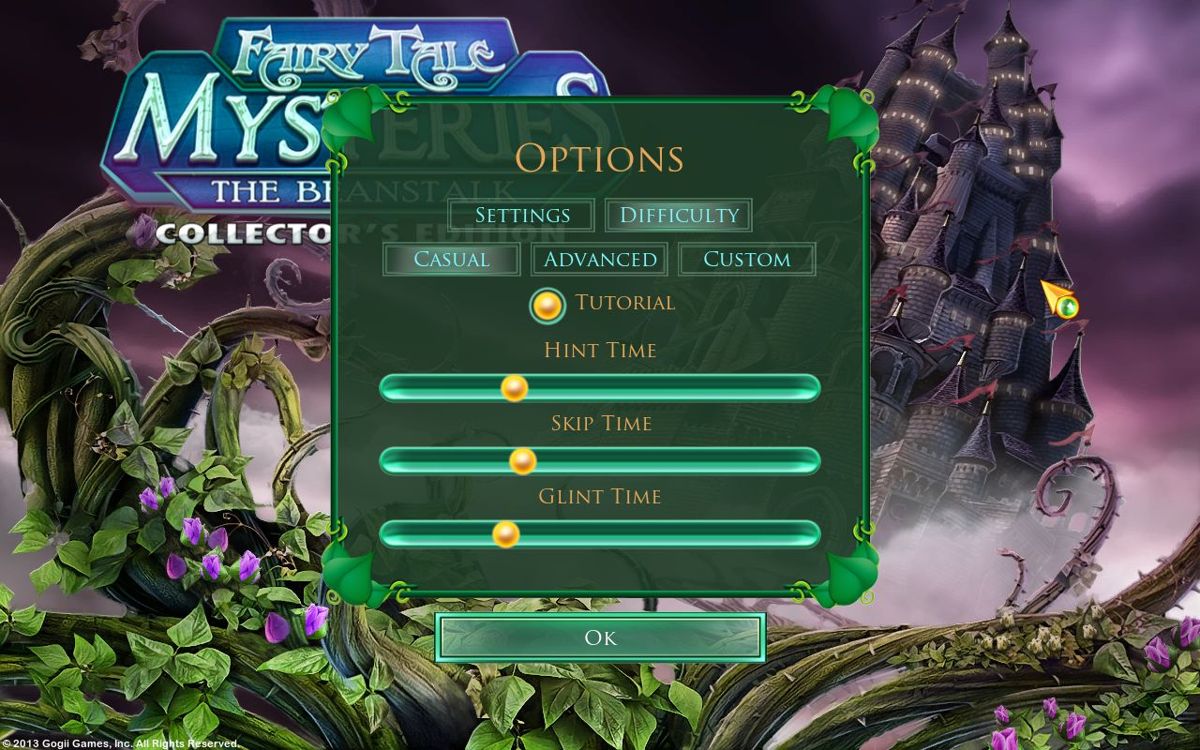 Fairy Tale Mysteries 2: The Beanstalk (Collector's Edition) (Windows) screenshot: The difficulty settings can be customised