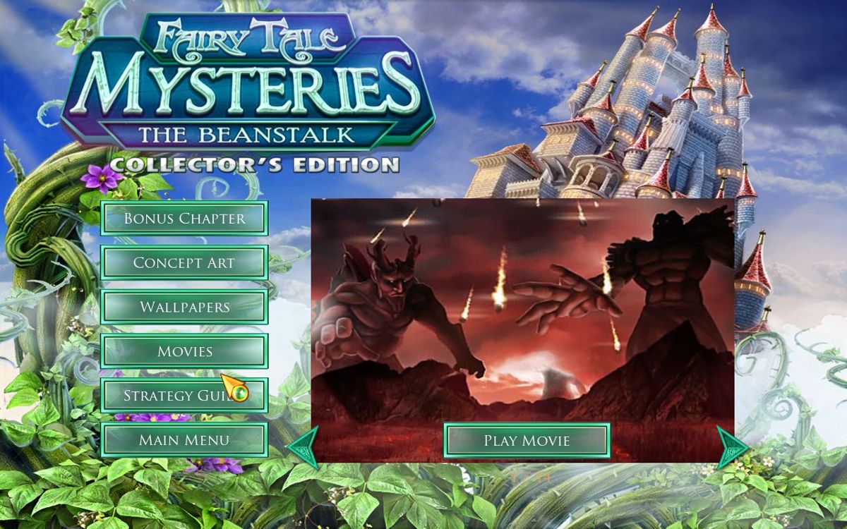 Fairy Tale Mysteries 2: The Beanstalk (Collector's Edition) (Windows) screenshot: The game's movies are unlocked when the bonus chapter has been completed