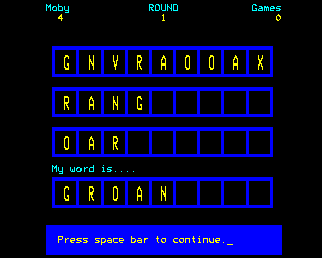 Countdown (BBC Micro) screenshot: Computer Thought of Groan
