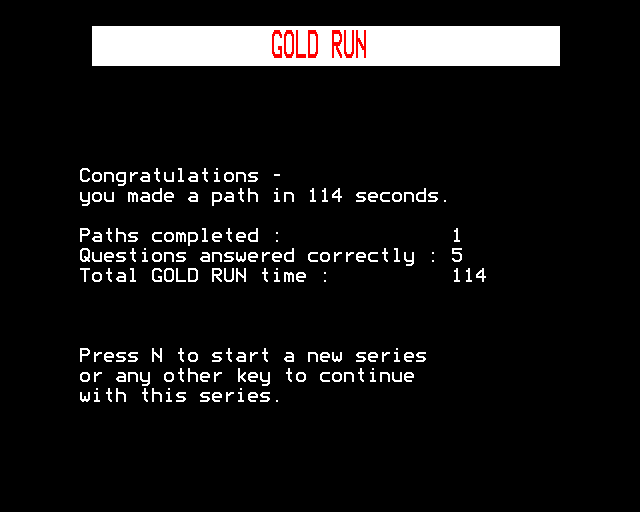Blockbusters: Gold Run (BBC Micro) screenshot: Final Score