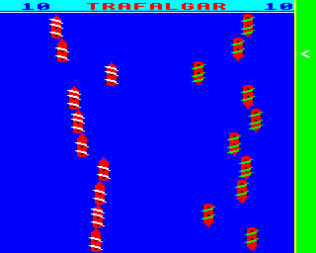 Trafalgar (BBC Micro) screenshot: Ships Facing Off