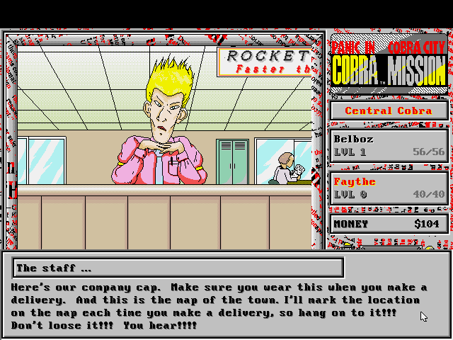 Cobra Mission (DOS) screenshot: Earn money by getting a job