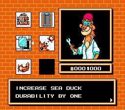 Disney's TaleSpin (NES) screenshot: RPG elements: buy stuff and upgrade your plane
