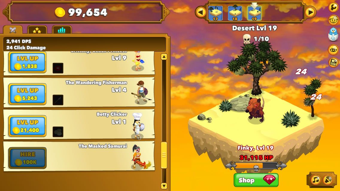 Clicker Heroes (Browser) screenshot: The fourth zone of the desert levels