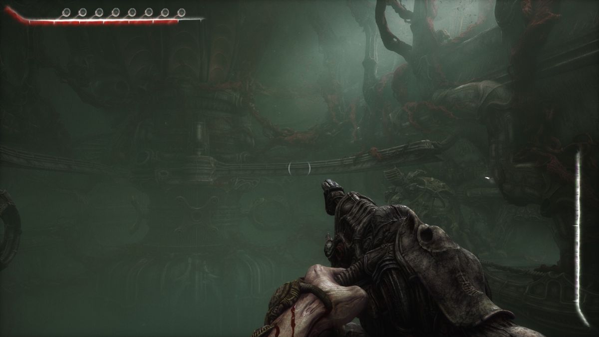Scorn (Windows) screenshot: Carrying a gun with a limited amount of ammo.