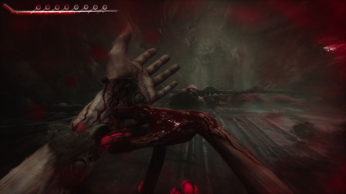 Scorn (Windows) screenshot: In this act you are fighting a parasite that has attached itself to your body.