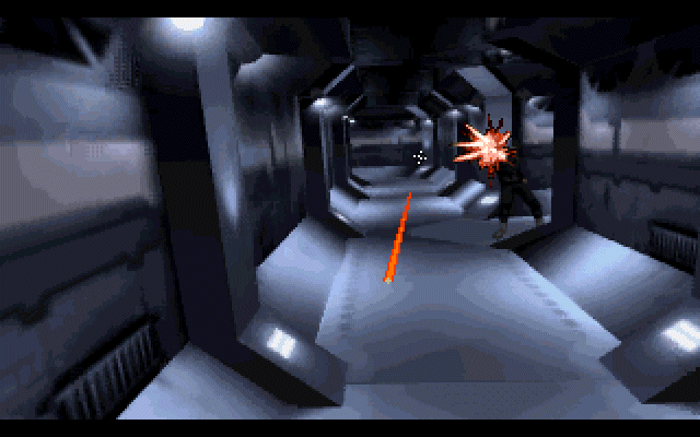 Cyberia 2: Resurrection (DOS) screenshot: Firefight in the corridor