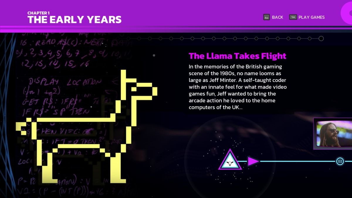 Screenshot of Llamasoft: The Jeff Minter Story (Windows, 2024) - MobyGames