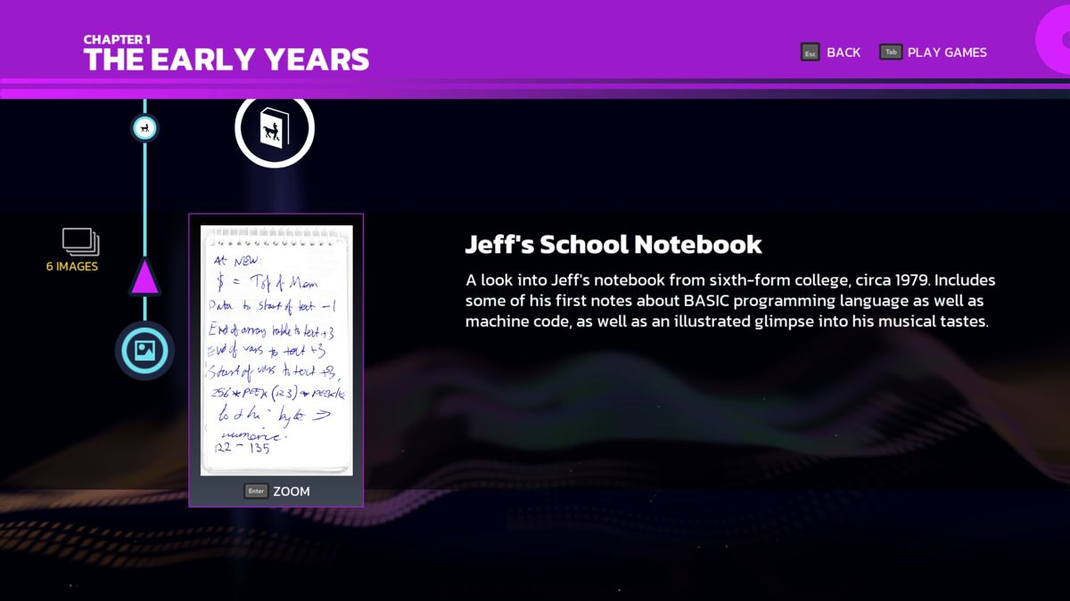 Llamasoft: The Jeff Minter Story (Windows) screenshot: A high school notebook