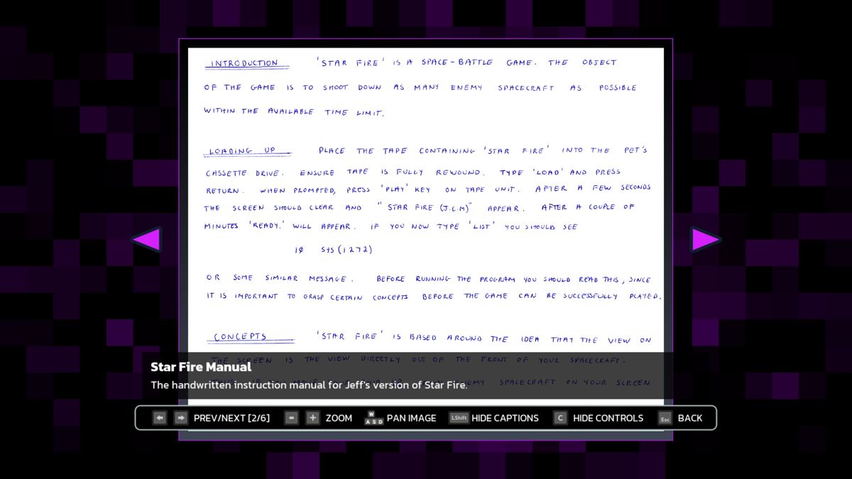 Llamasoft: The Jeff Minter Story (Windows) screenshot: A hand written manual