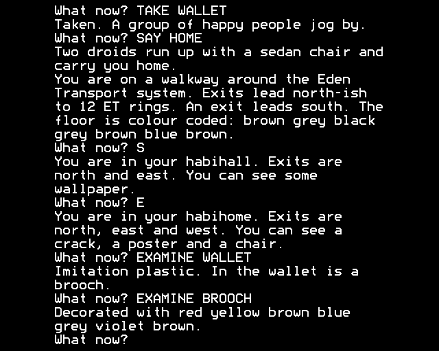 The Worm in Paradise (BBC Micro) screenshot: Finding a Wallet