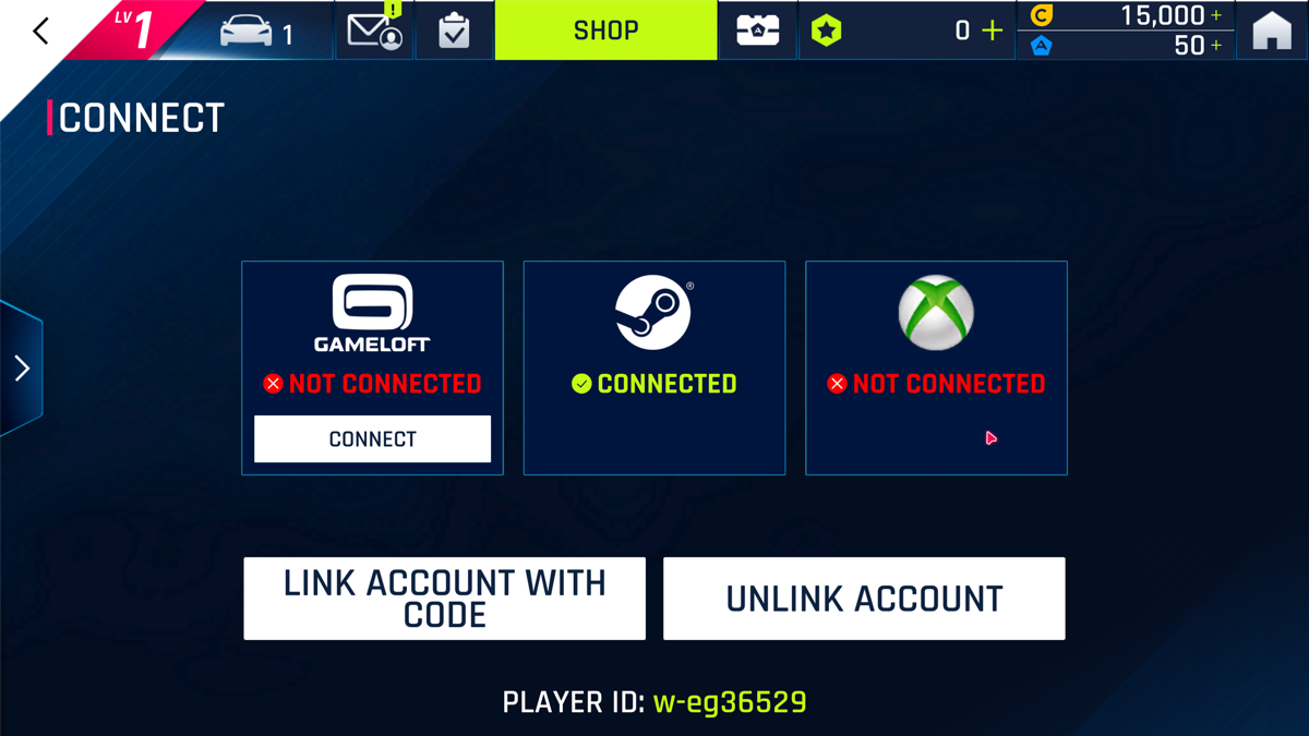 Asphalt 9: Legends (Windows) screenshot: Linking my Xbox account so I don't have to start all over again.