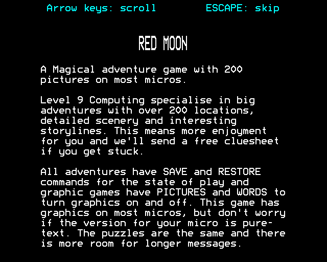 Red Moon (BBC Micro) screenshot: Introduction