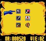 Les Visiteurs (Game Boy Color) screenshot: The items you can buy
