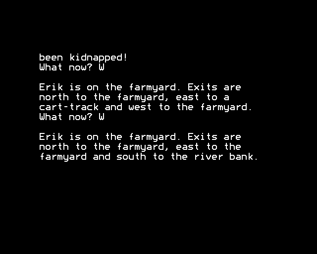 The Saga of Erik the Viking (BBC Micro) screenshot: Exploring the Farmyard