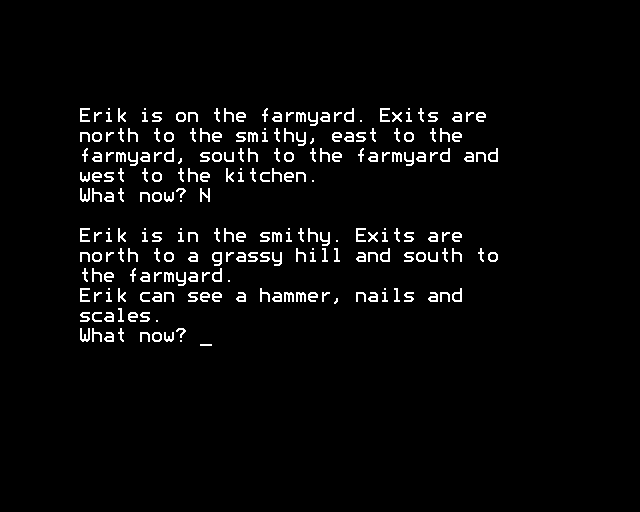 The Saga of Erik the Viking (BBC Micro) screenshot: Inside the Smith