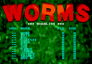 Worms (Genesis) screenshot: Worms List