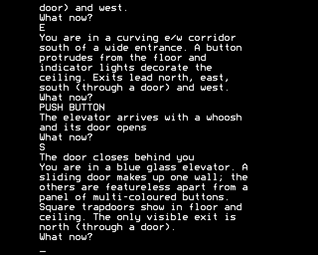 Snowball (BBC Micro) screenshot: Exploring an Elevator