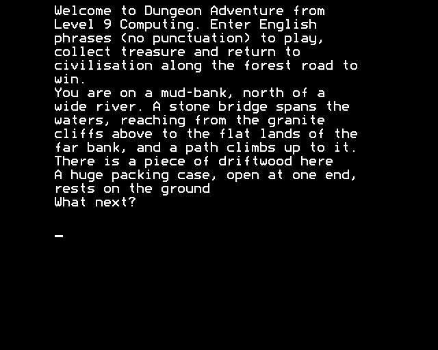 Dungeon Adventure (BBC Micro) screenshot: Starting the Adventure