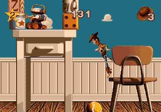 Disney's Toy Story (Genesis) screenshot: Balancing on the edge of a chair