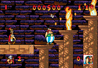 Astérix and the Great Rescue (Genesis) screenshot: Pillars of fire!!
