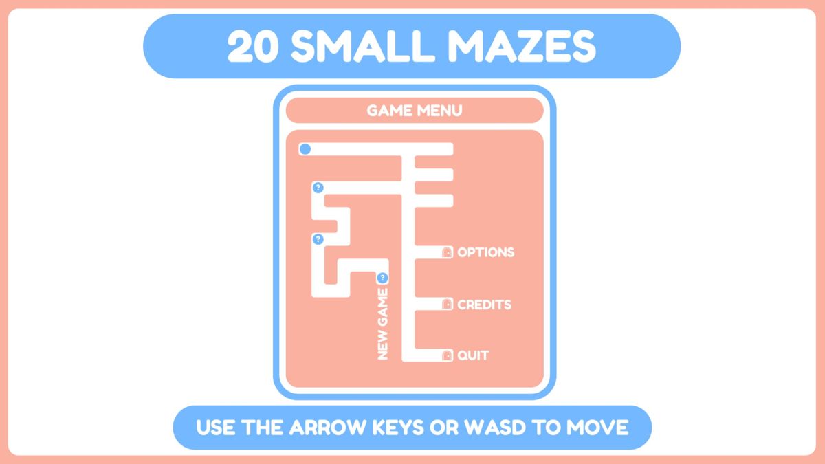 20 Small Mazes (Windows) screenshot: The game's title screen and main menu. This too is a maze