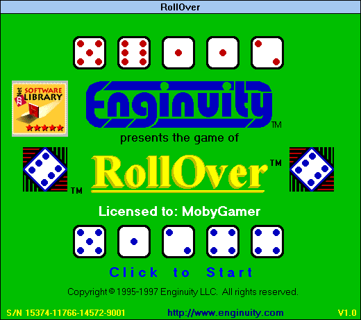 RollOver (Windows 3.x) screenshot: Title screen (unregistered shareware version)