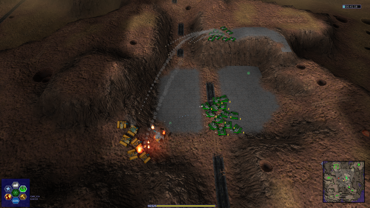 Warzone 2100 (Windows Apps) screenshot: [Open source release] A tank battle where my units are assisted by heavy mortar fire.