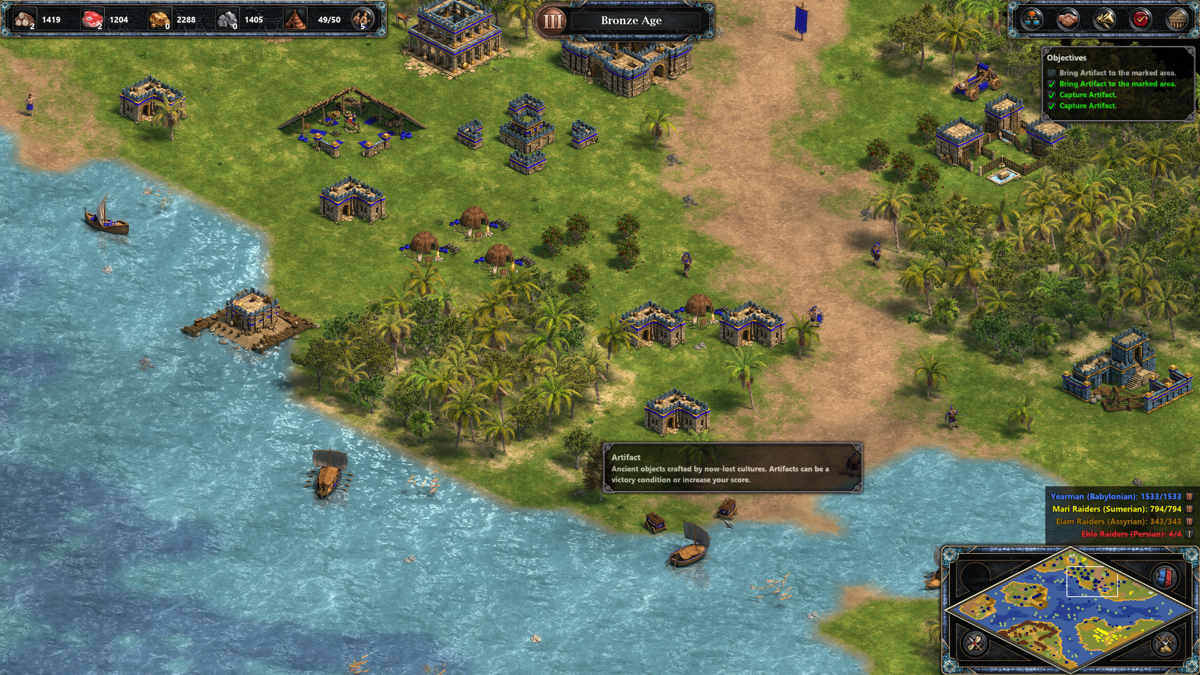 Age of Empires: Definitive Edition (Windows Apps) screenshot: Bringing both artifacts to the safe zone.