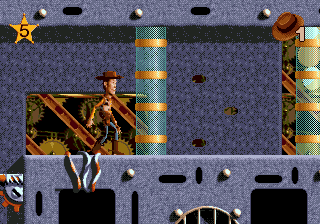 Disney's Toy Story (Genesis) screenshot: You can destroy this pillar with your whip