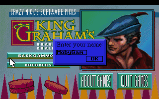 Crazy Nick's Software Picks: King Graham's Board Game Challenge (DOS) screenshot: Starting a new player.