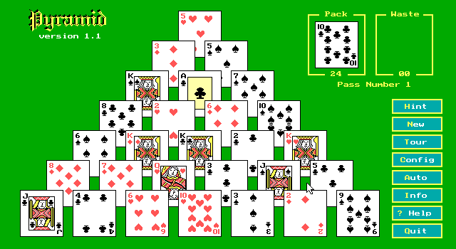 Pyramid (DOS) screenshot: The start of a game