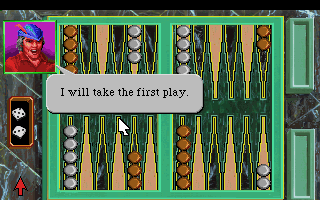 Crazy Nick's Software Picks: King Graham's Board Game Challenge (DOS) screenshot: You are entitled to droit de seigneur, after all, in Backgammon as in many things.
