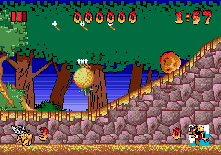 Astérix and the Great Rescue (Genesis) screenshot: Those things are sure to smash our hero
