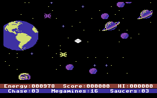 Astro Chase (Commodore 64) screenshot: Protect the Earth!