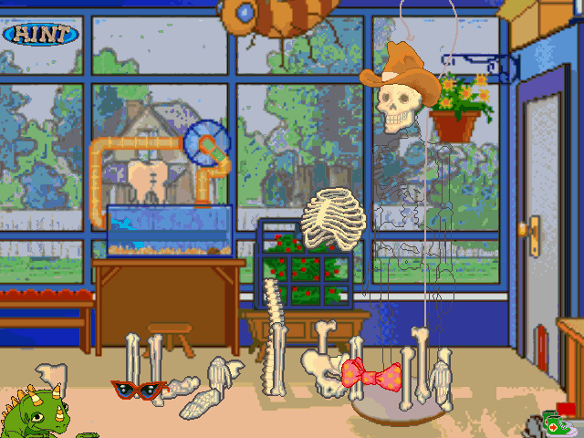 Scholastic's The Magic School Bus Explores the Human Body (Windows 3.x) screenshot: Playing a mini-game: assembling a skeleton