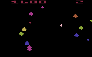 Asteroids (Atari 2600) screenshot: Eventually you have lots of little asteroids floating around