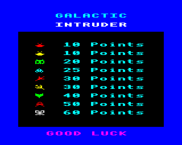 Galactic Intruders (BBC Micro) screenshot: Enemy List