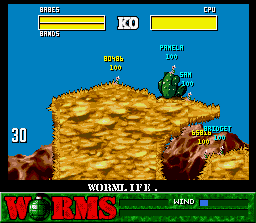 Worms (SNES) screenshot: Kill the enemy worms!
