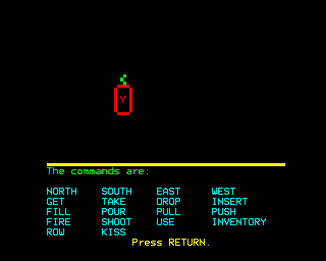 Time Travel Adventure (BBC Micro) screenshot: List of Commands