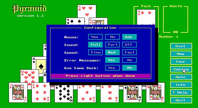 Pyramid (DOS) screenshot: The game configuration options