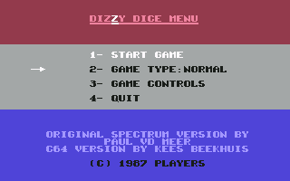 Dizzy Dice (Commodore 64) screenshot: Main Menu