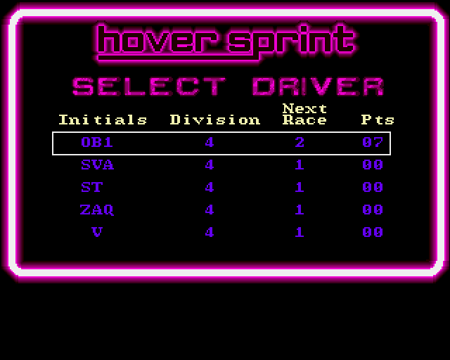 Hoversprint (Amiga) screenshot: At the start of the game you have two tracks to choose from