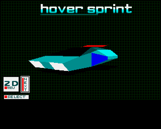 Hoversprint (Amiga) screenshot: Admire your selected hovercraft in glorious 3D