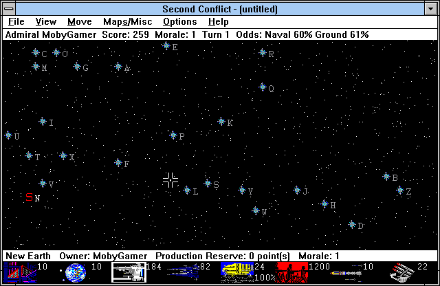 Second Conflict (Windows 3.x) screenshot: The solar system overview
