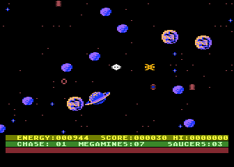 Astro Chase (Atari 5200) screenshot: Destroy the saucers and mega mines
