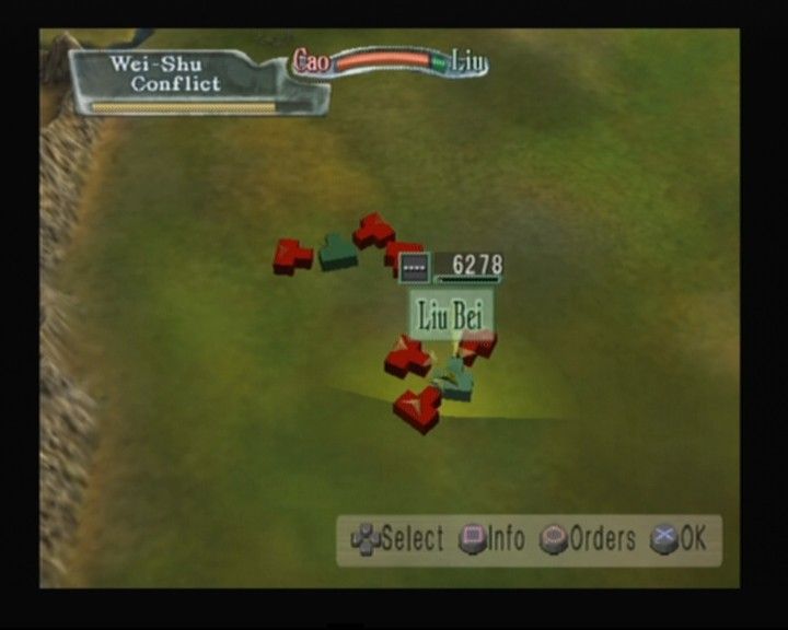 Kessen II (PlayStation 2) screenshot: Map view of the battlefield situation